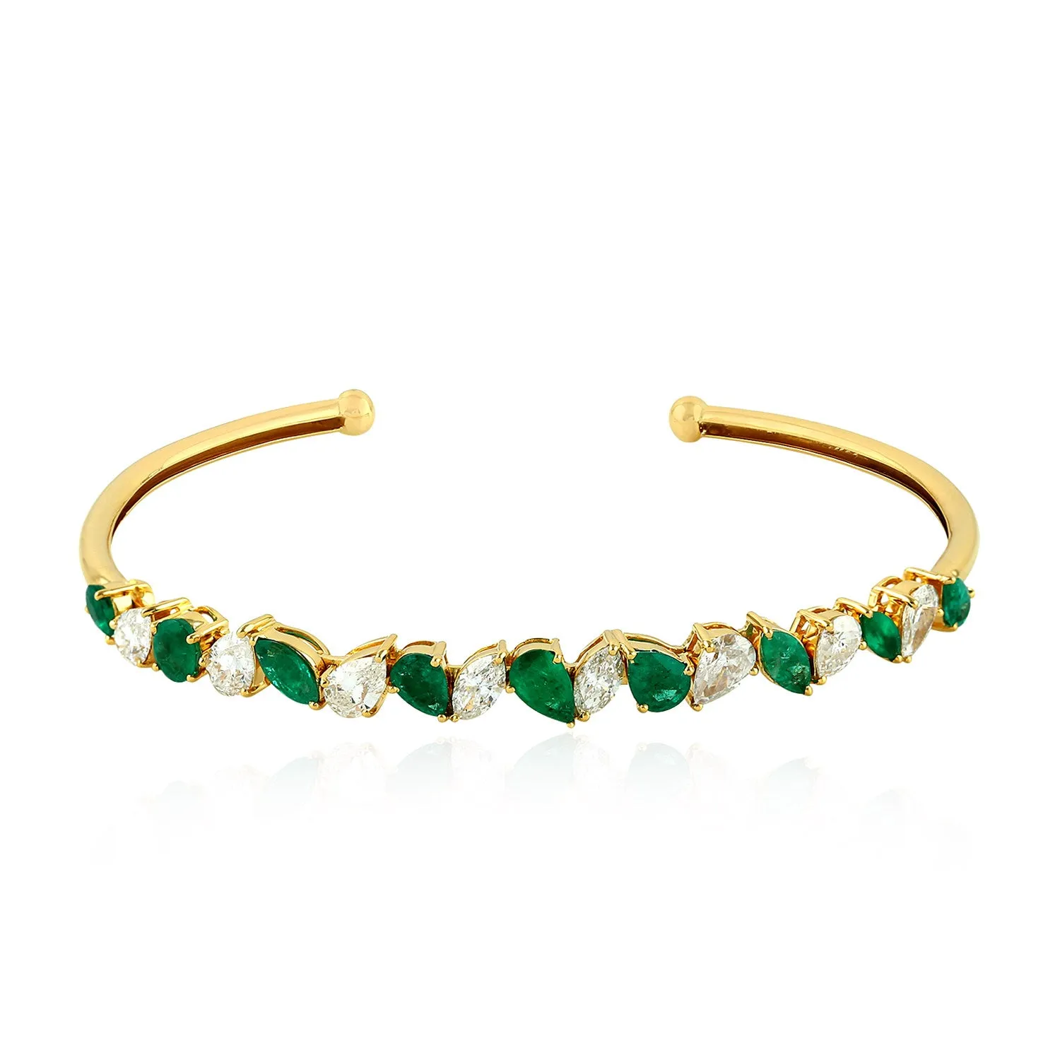 Emerald Prong Genuine Rose Cut Diamond In Yellow Gold Cuff Bracelet For Women