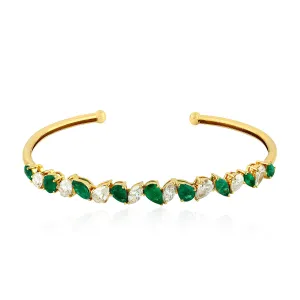Emerald Prong Genuine Rose Cut Diamond In Yellow Gold Cuff Bracelet For Women