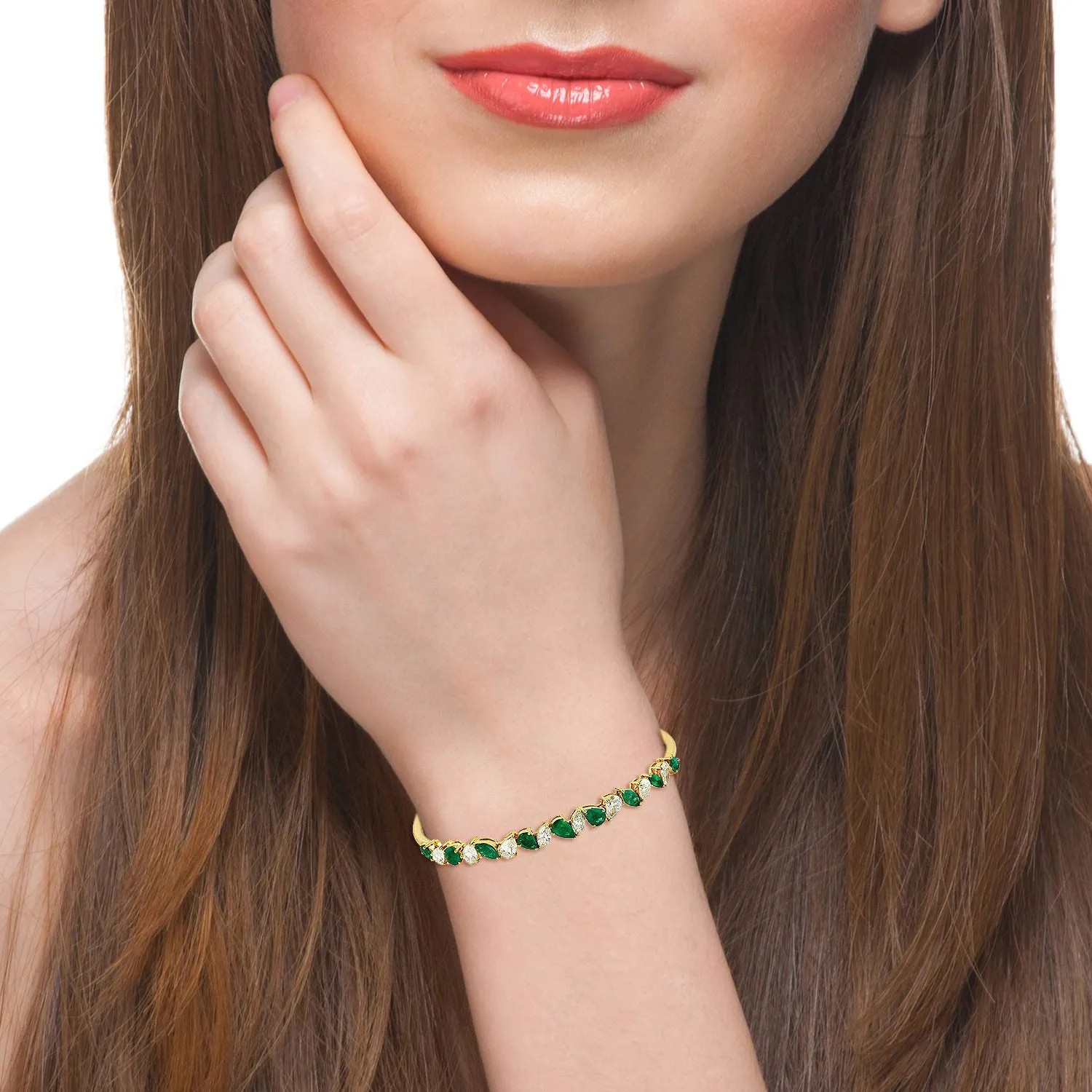 Emerald Prong Genuine Rose Cut Diamond In Yellow Gold Cuff Bracelet For Women