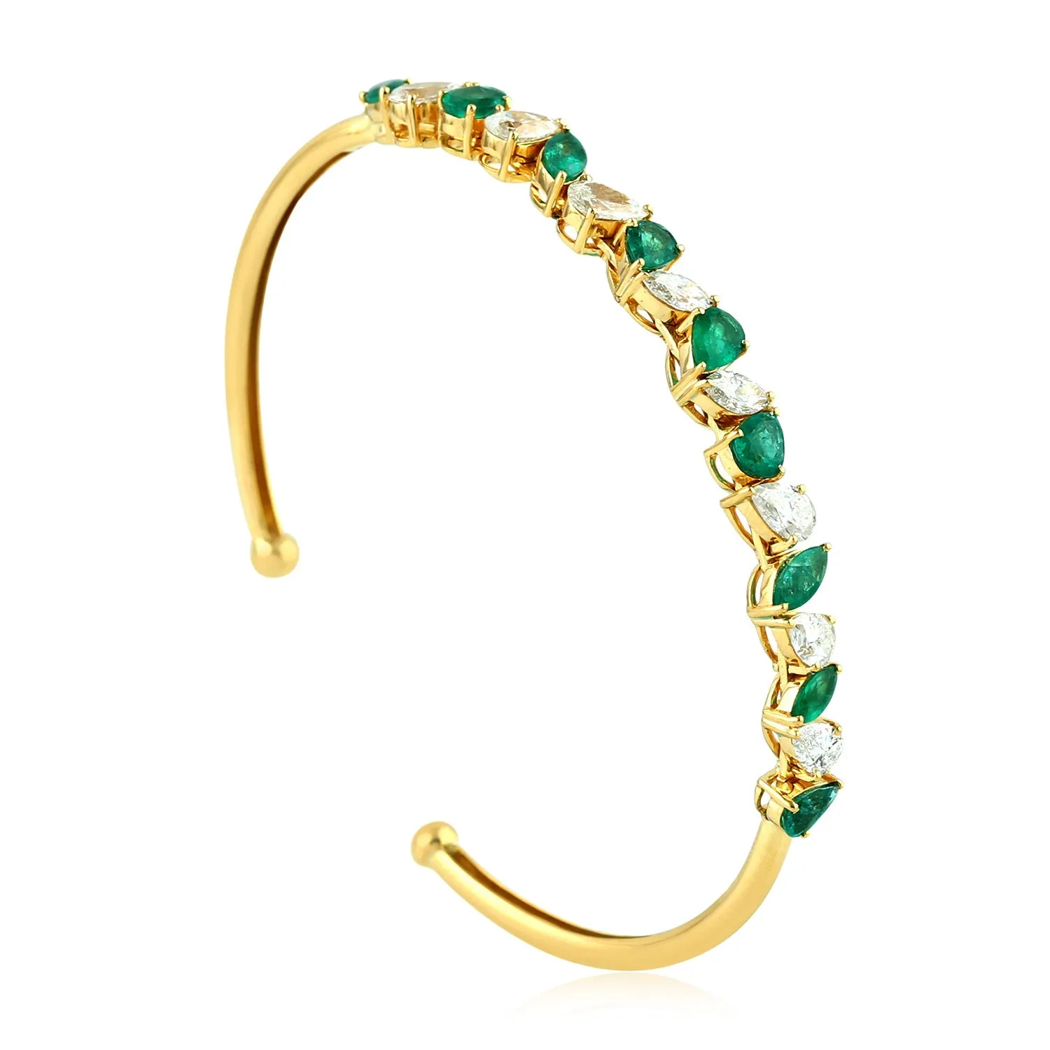 Emerald Prong Genuine Rose Cut Diamond In Yellow Gold Cuff Bracelet For Women