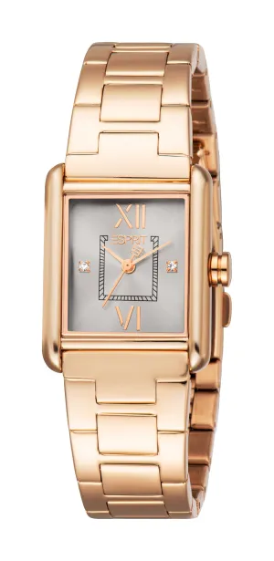 Esprit Ladies Rectangular Rose Gold-Tone Watch with Steel Bracelet