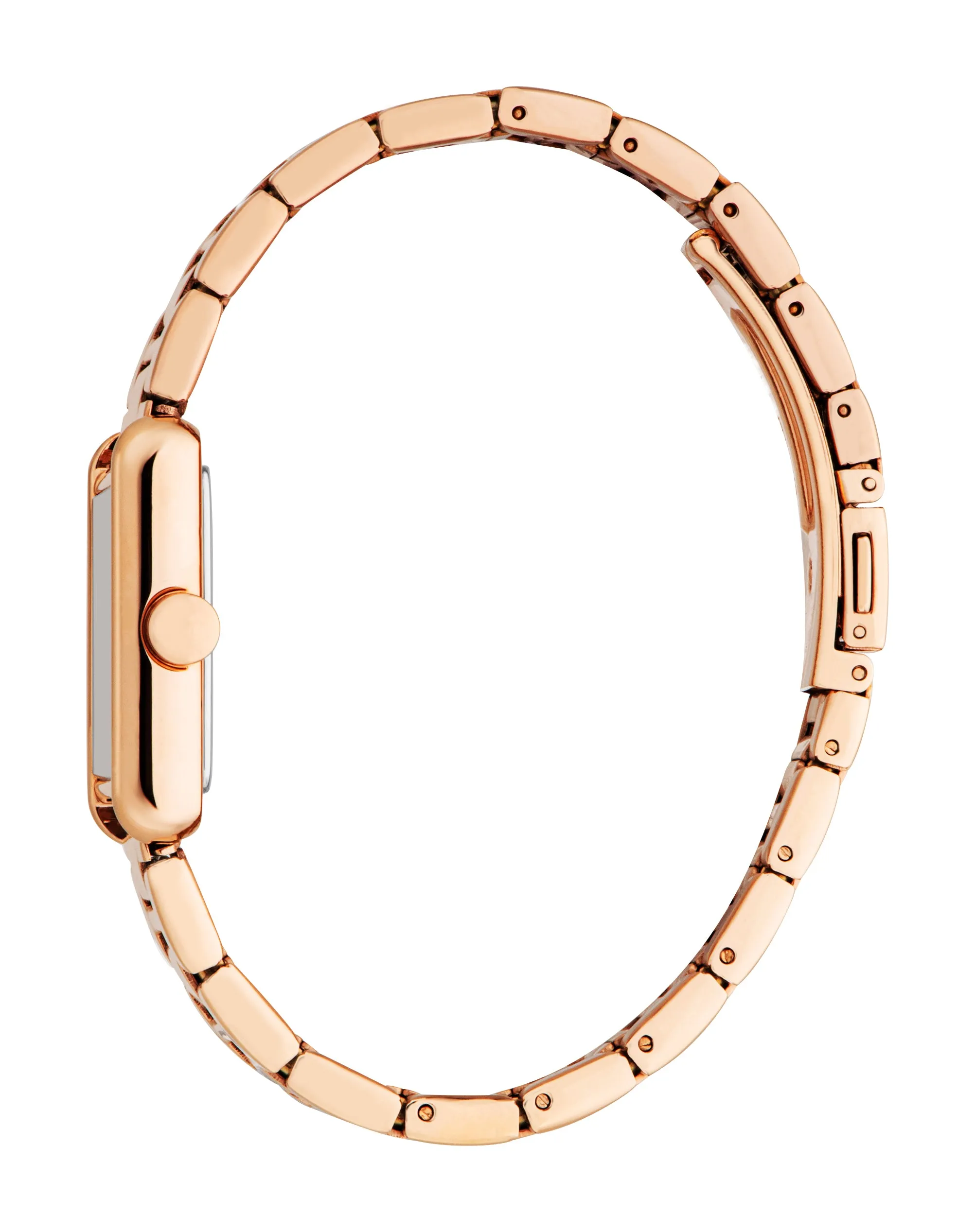 Esprit Ladies Rectangular Rose Gold-Tone Watch with Steel Bracelet