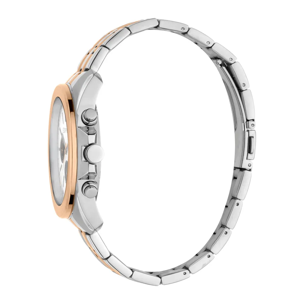 Esprit Men's Chronograph Watch Two Tone Ss Bracelet & White Dial With Date