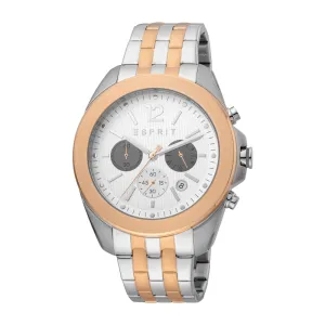 Esprit Men's Chronograph Watch Two Tone Ss Bracelet & White Dial With Date