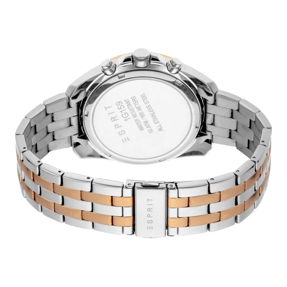 Esprit Men's Chronograph Watch Two Tone Ss Bracelet & White Dial With Date