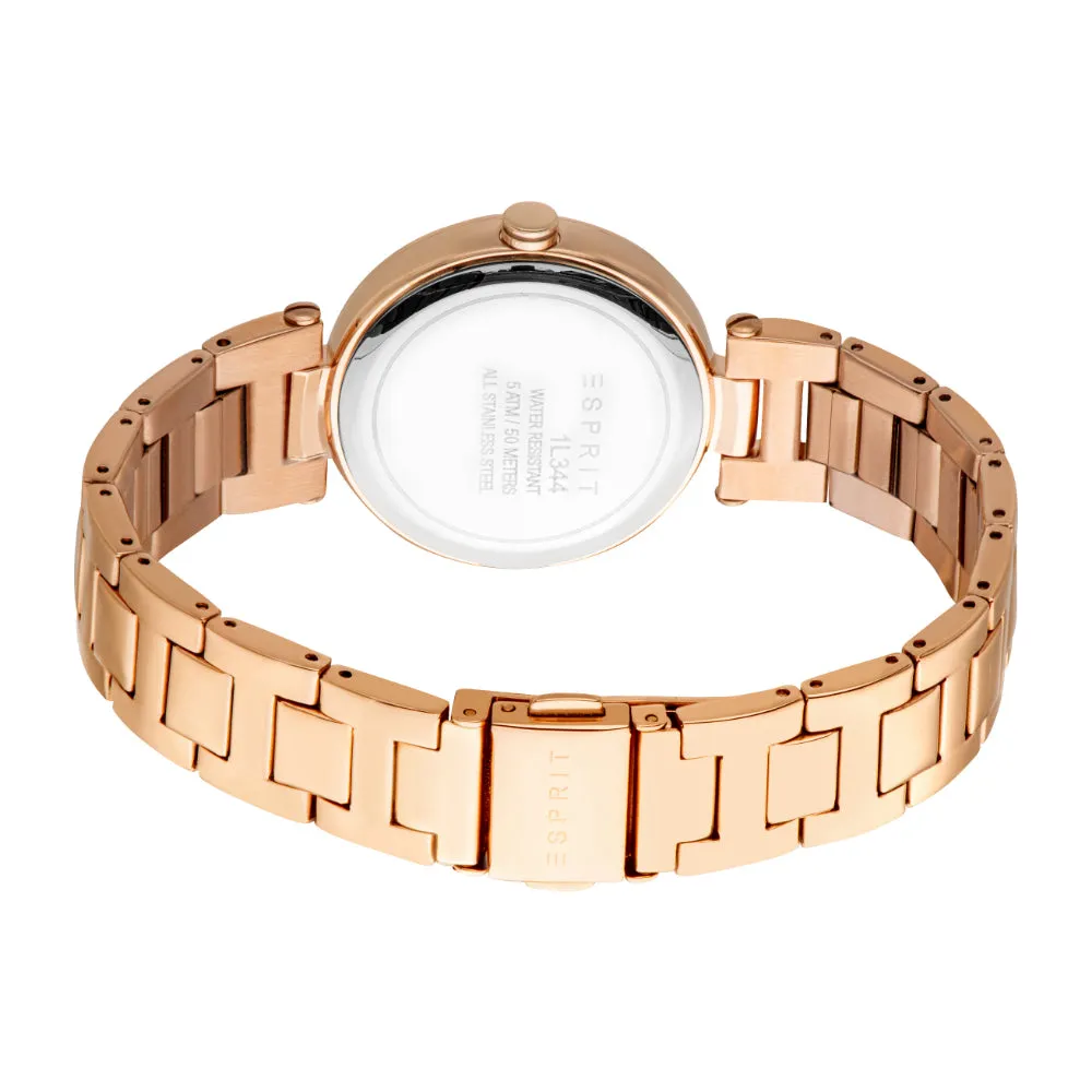 ESPRIT Women's Watch Rose Gold Color  Case and Bracelet with Silver Dial