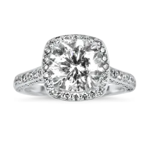 Estate 18K White Gold Round Diamond Halo Engagement Ring