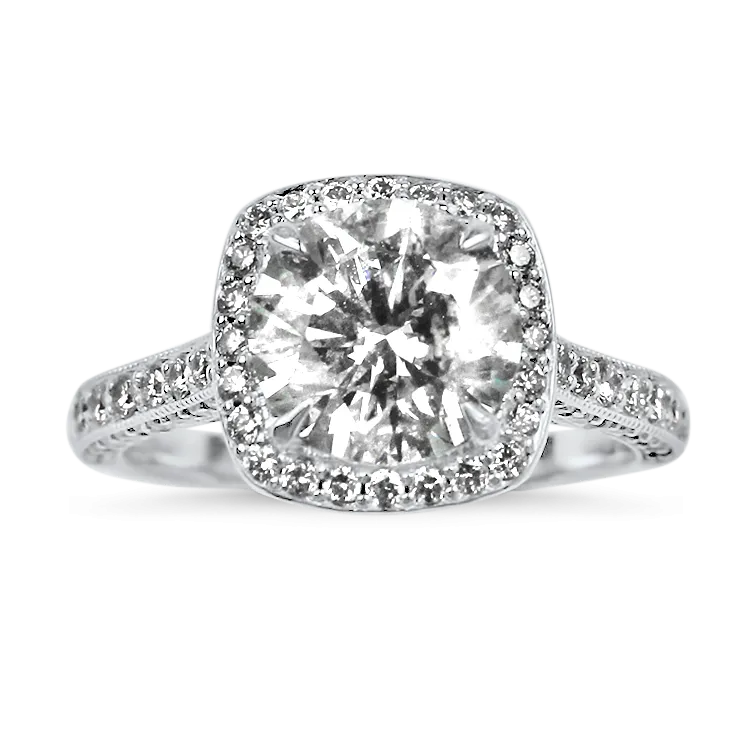 Estate 18K White Gold Round Diamond Halo Engagement Ring