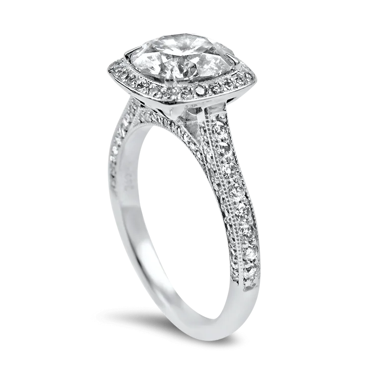 Estate 18K White Gold Round Diamond Halo Engagement Ring