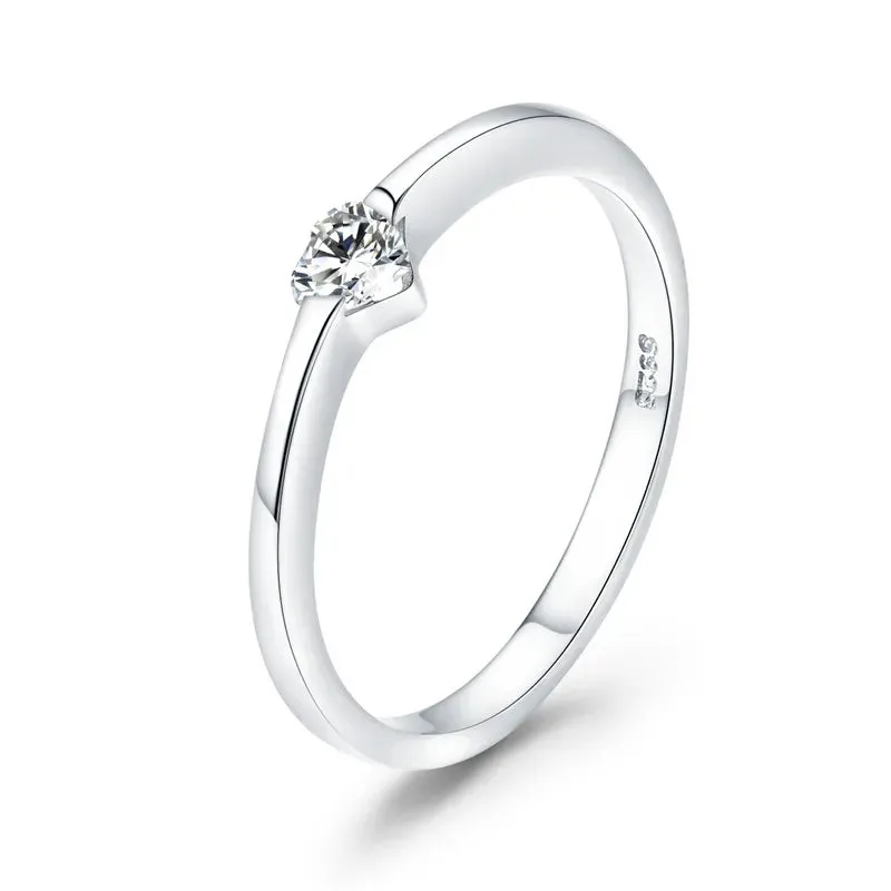 European 925 Sterling Silver Simple Rings For Women Wedding Engagement Heart Rings With Zircon