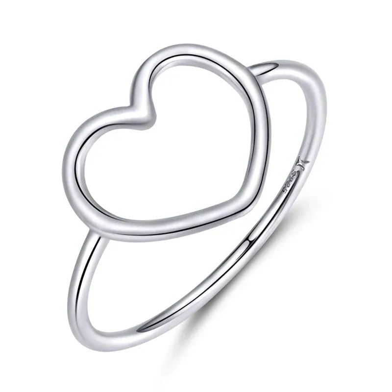 European 925 Sterling Silver Simple Rings For Women Wedding Engagement Heart Rings With Zircon