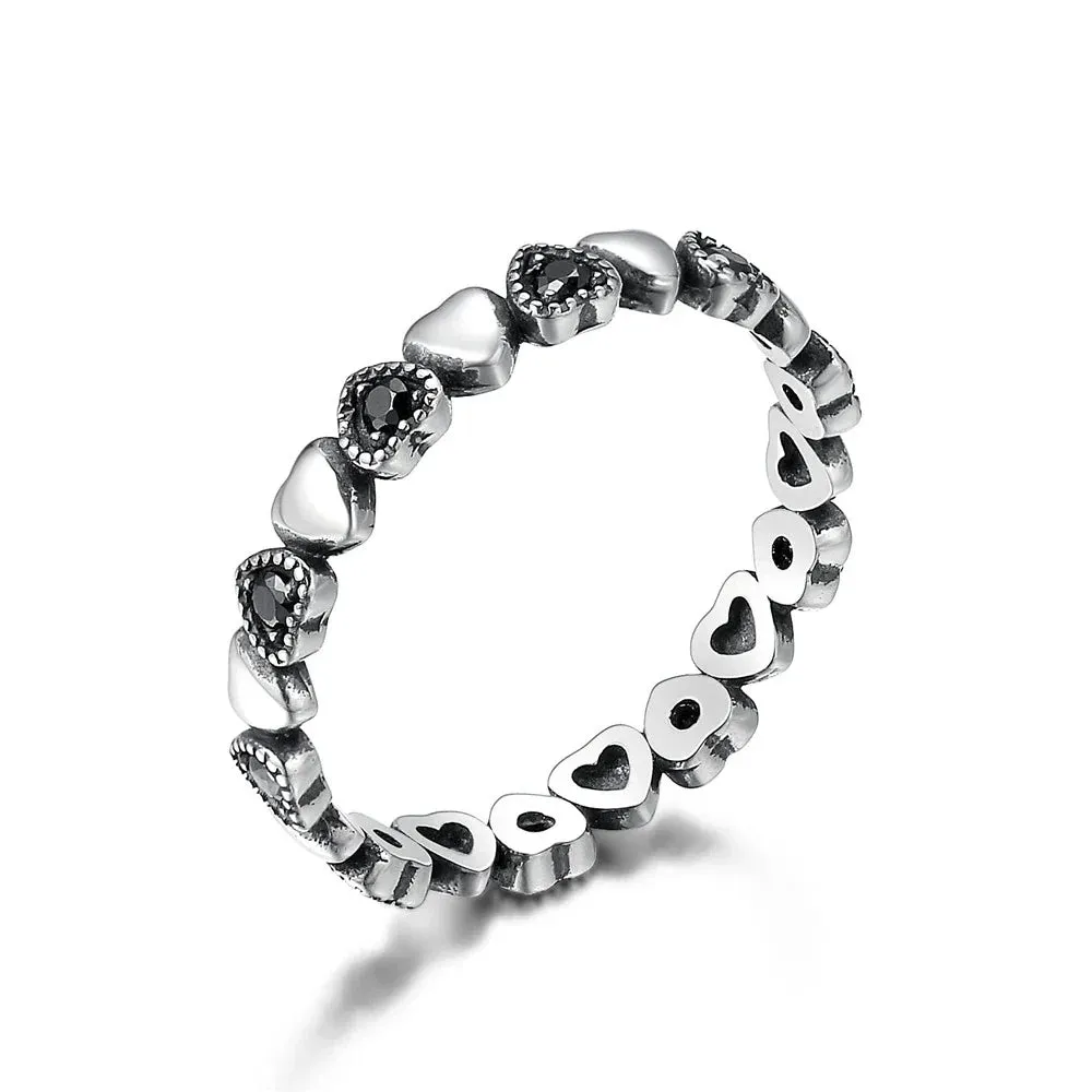 European 925 Sterling Silver Simple Rings For Women Wedding Engagement Heart Rings With Zircon