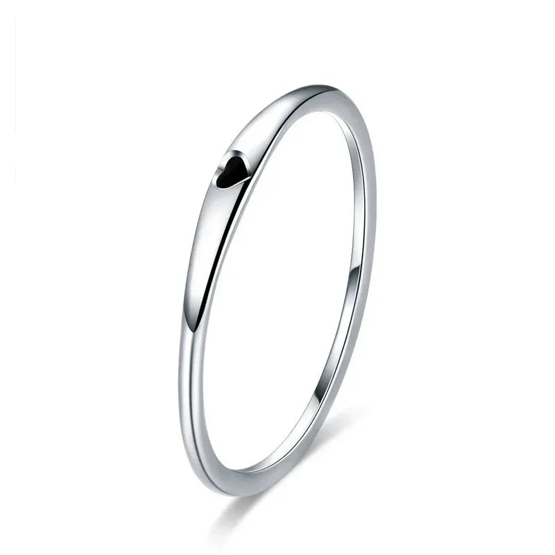 European 925 Sterling Silver Simple Rings For Women Wedding Engagement Heart Rings With Zircon