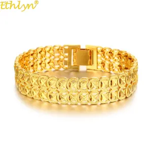 European Fashion Jewelry Items Unisex Punk Style Gold Color Wide Bracelet Wedding Jewelry