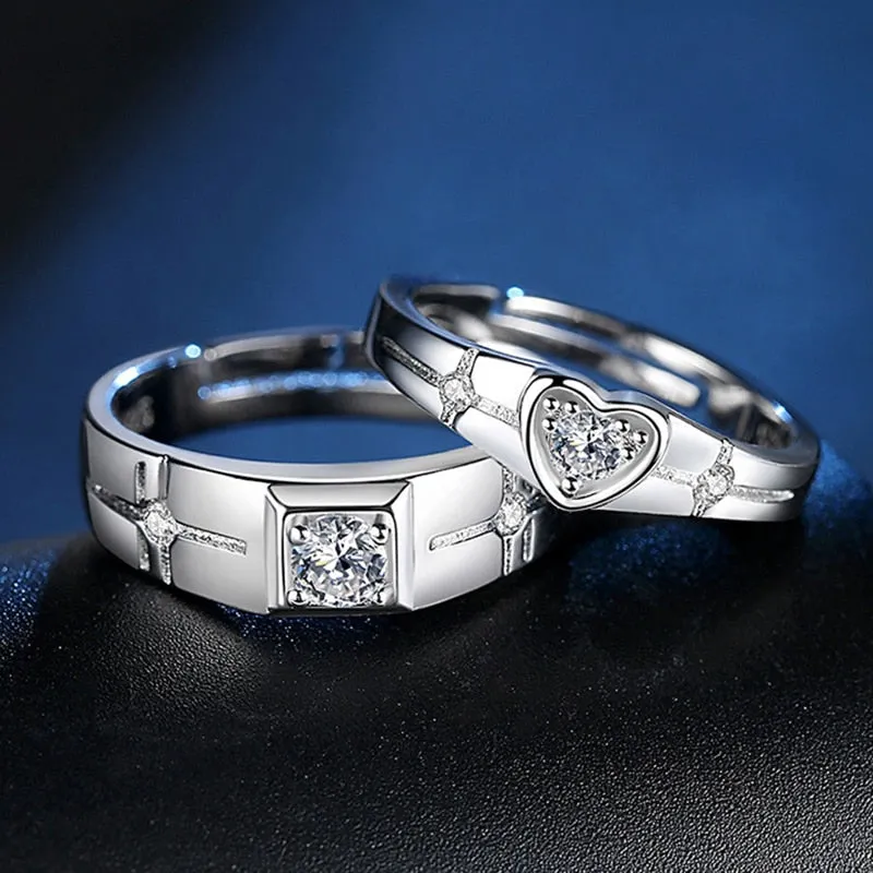 Exquisite 925 Sterling Silver Love Heart Rings for Women Men Classic AAA Zirconia Engagement Wedding Couple Rings Jewelry Gift