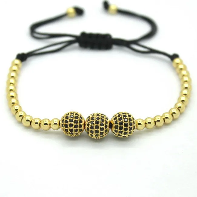 Famous Women Bracelets,8mm Pave Setting Black CZ Beads & 18K Rose Gold 4mm Round Beads & Braiding Bracelet For Women