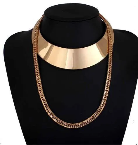 Fashion Jewelry Gold Chain Smooth Metal Choker Necklaces For Women Bijoux Collier Ras Du Cou Chunky Statement Necklace