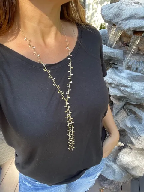 Feathered Gold Lariat Necklace