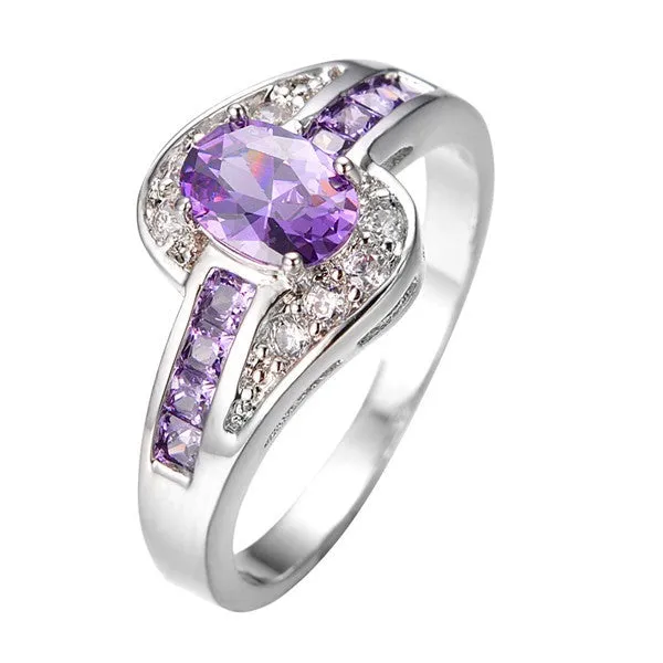 Female Oval Ring White Gold Filled Jewelry Vintage Wedding Rings For Women Birth Stone Girlfriend Gifts