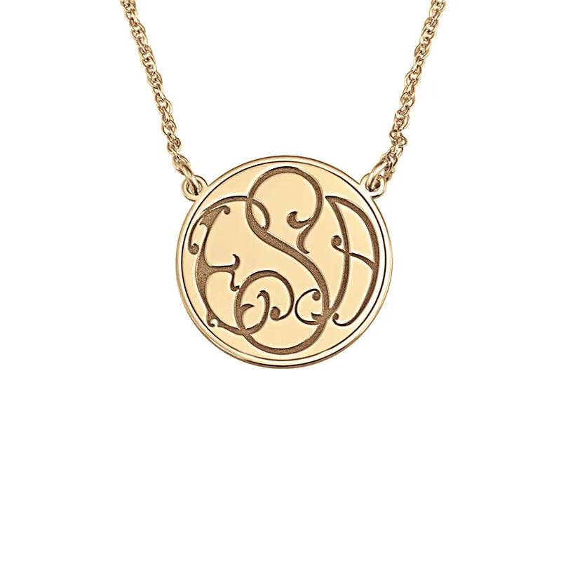 Fink's 20mm Solid Circular Bordered Monogram Necklace