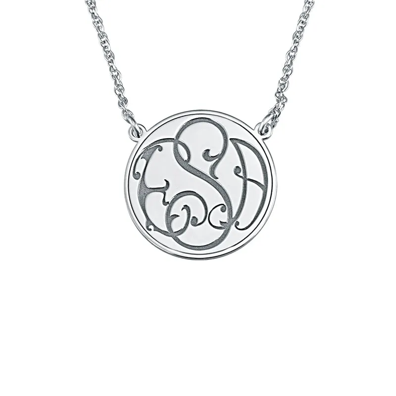 Fink's 20mm Solid Circular Bordered Monogram Necklace