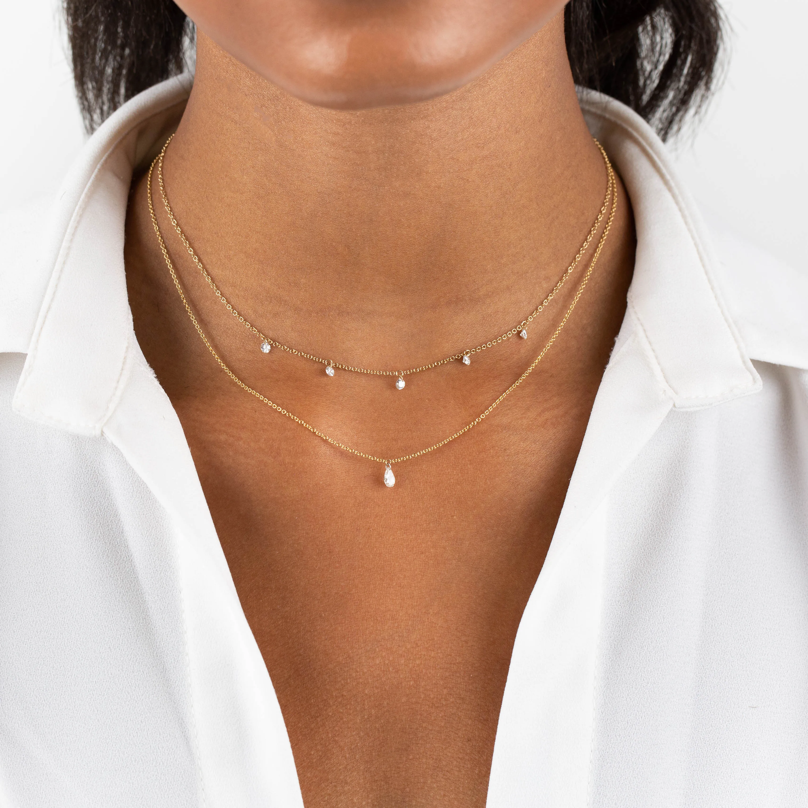 Floating Teardrop Diamond Necklace 18K