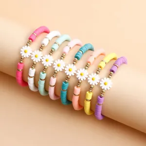 Flower Daisy Bracelets for Women Y2K Accessories Multicolor Polymer Clay Beads Bracelet Bohemia Summer Girl Beach Jewelry