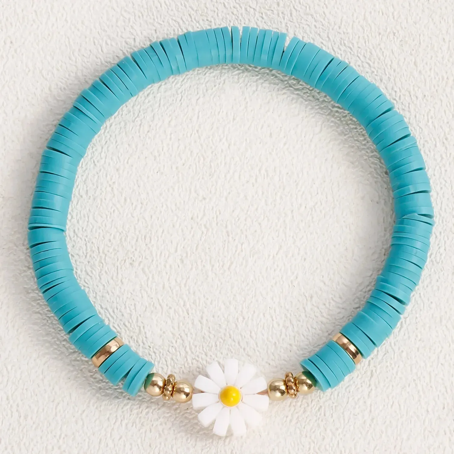 Flower Daisy Bracelets for Women Y2K Accessories Multicolor Polymer Clay Beads Bracelet Bohemia Summer Girl Beach Jewelry