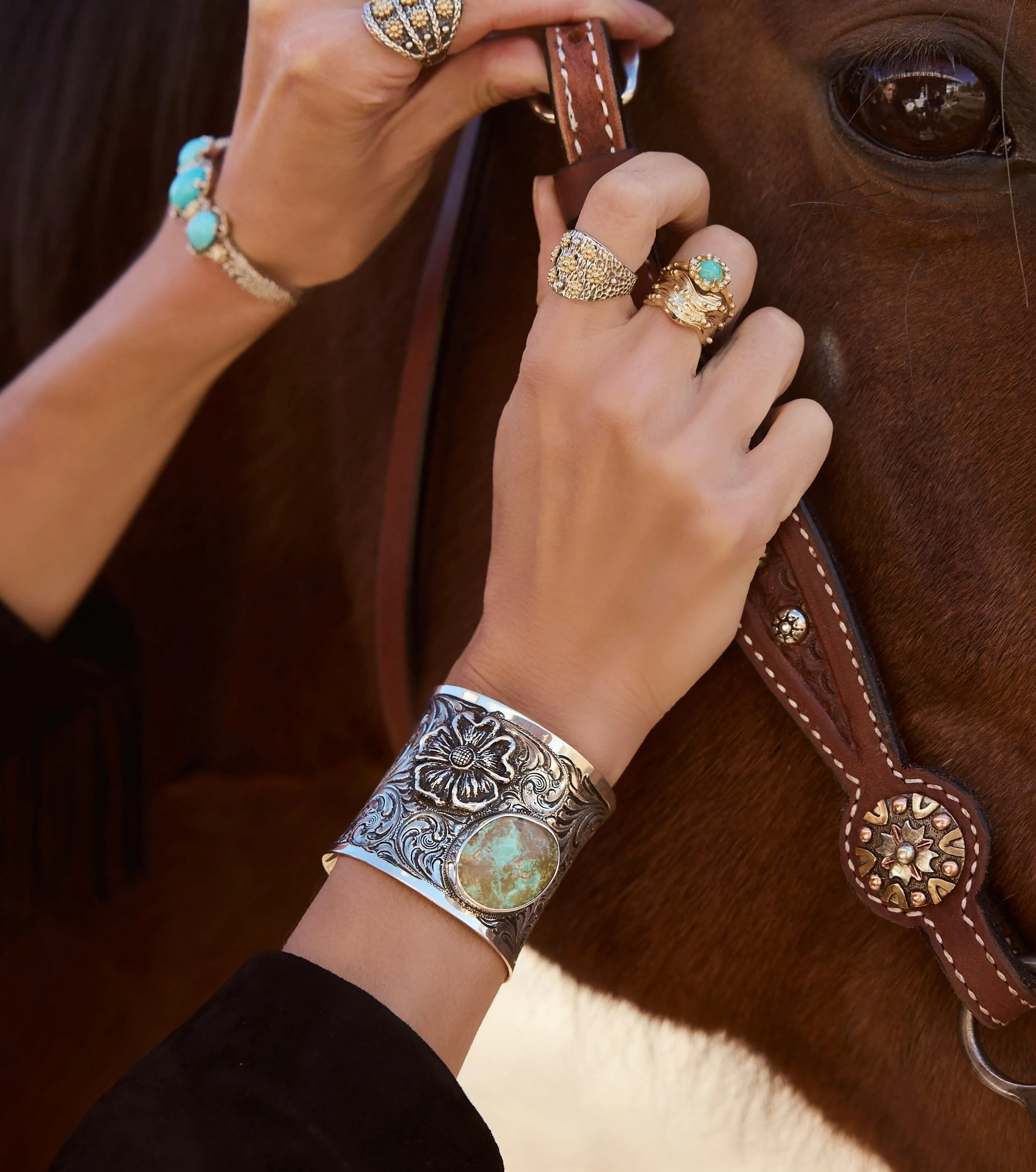 Flower Turquoise Large Cuff