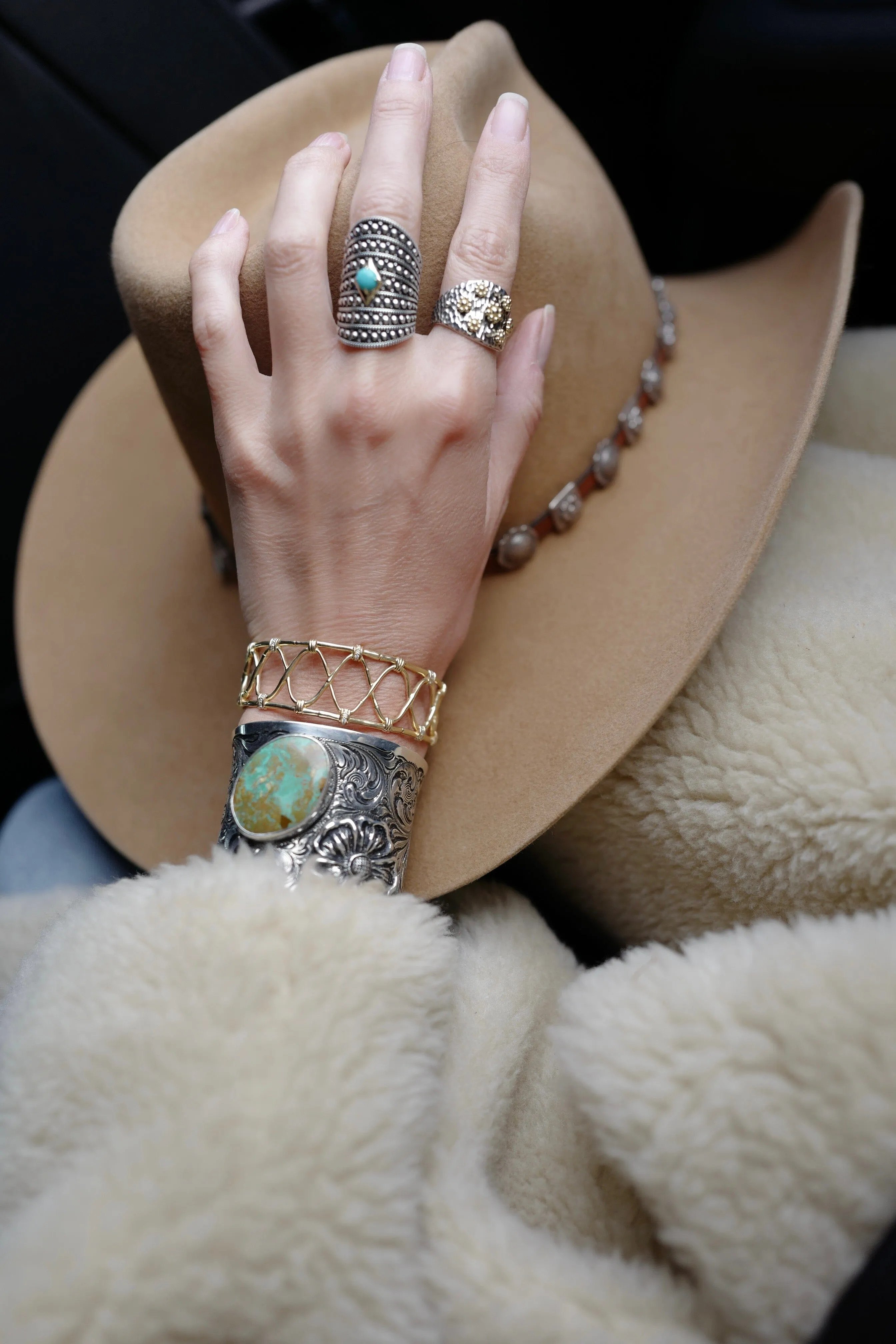 Flower Turquoise Large Cuff