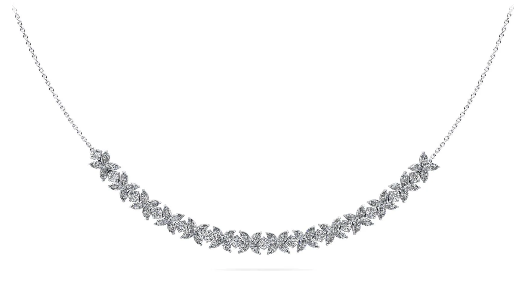 Flowers of Marquise Diamond Necklace with 7.36 ct.(finished) 4x2mm, 2.8mm