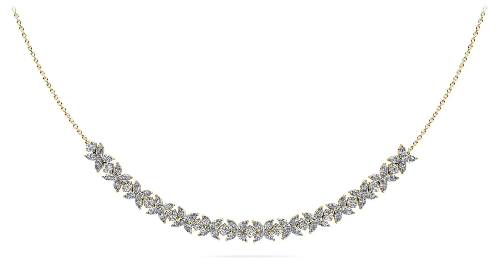 Flowers of Marquise Diamond Necklace with 7.36 ct.(finished) 4x2mm, 2.8mm