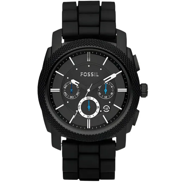 Fossil Machine Black Silicone Strap Black Dial Chronograph Quartz Watch for Gents - FS4487