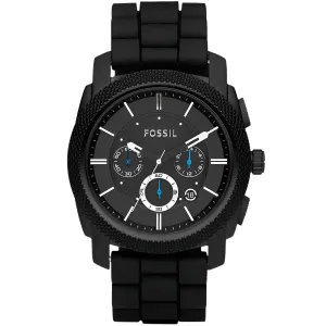 Fossil Machine Black Silicone Strap Black Dial Chronograph Quartz Watch for Gents - FS4487