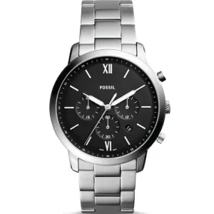 Fossil Neutra Silver Stainless Steel Black Dial Chronograph Quartz Watch for Gents - FS5384