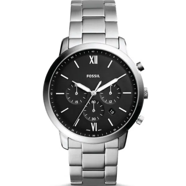 Fossil Neutra Silver Stainless Steel Black Dial Chronograph Quartz Watch for Gents - FS5384
