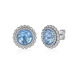 Gabriel Sterling Silver Faceted Swiss Blue Topaz Bujukan Stud Earrings