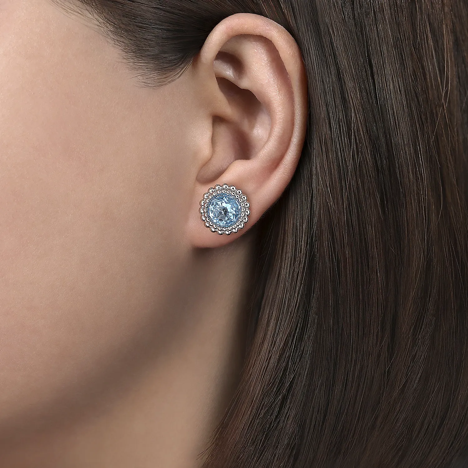 Gabriel Sterling Silver Faceted Swiss Blue Topaz Bujukan Stud Earrings