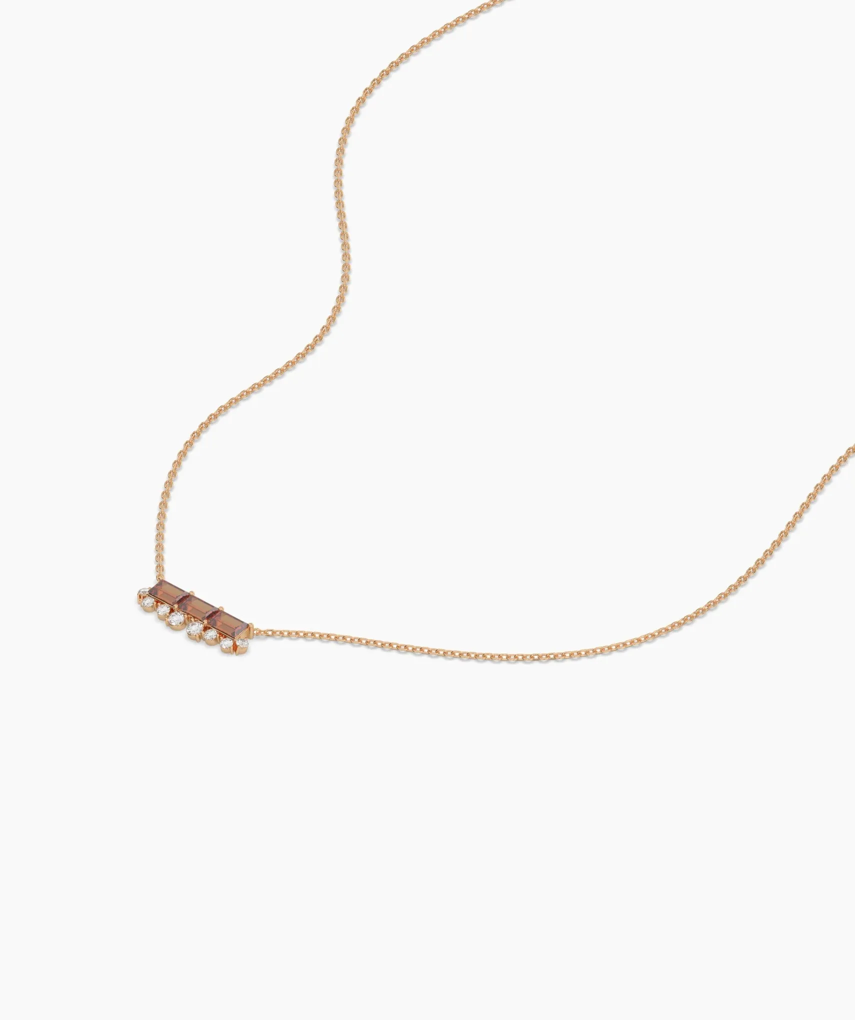 Garnet Bar Necklace with Diamonds