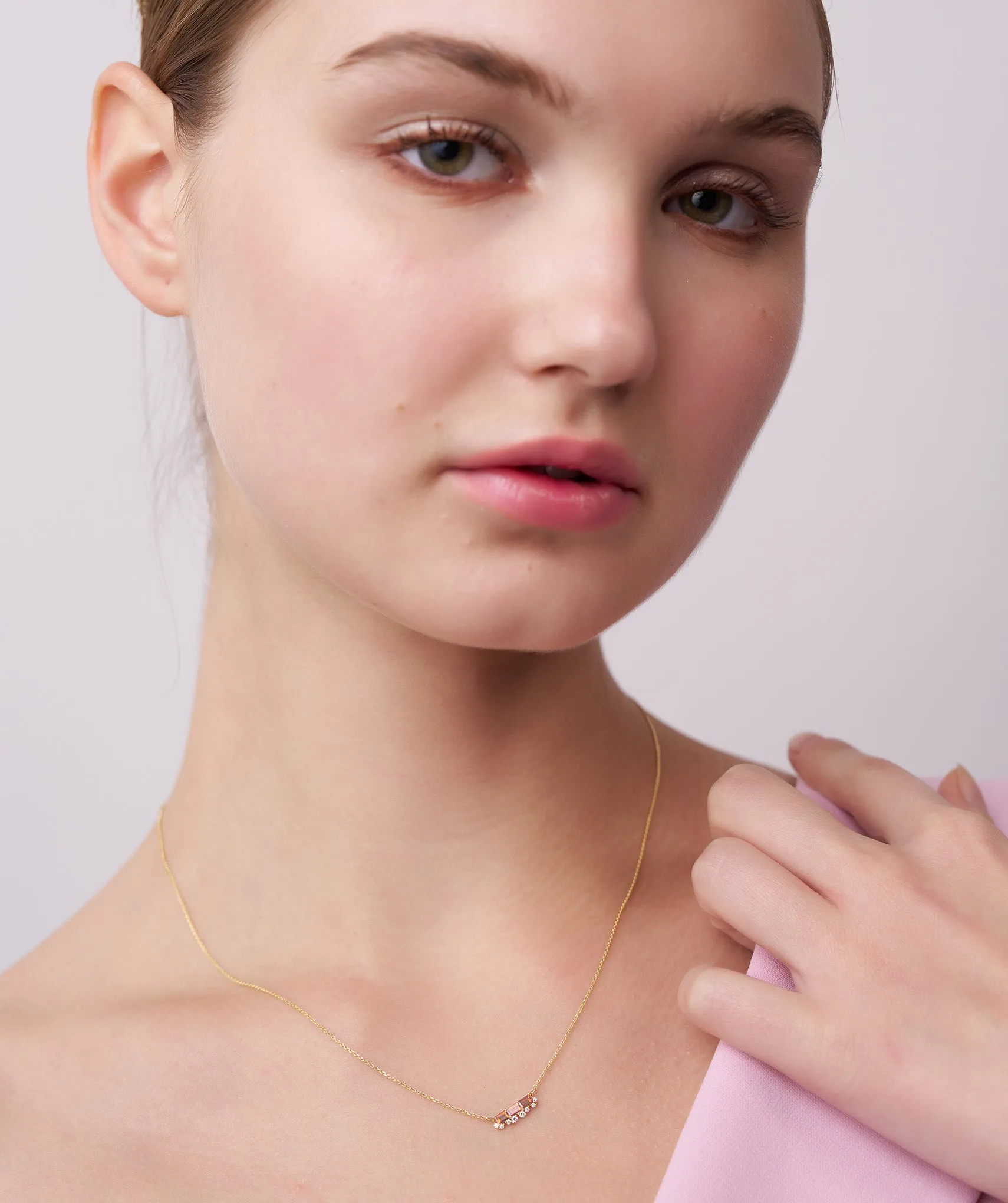Garnet Bar Necklace with Diamonds