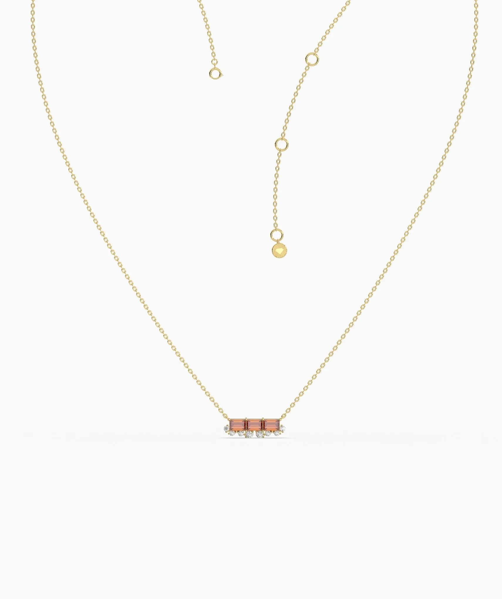 Garnet Bar Necklace with Diamonds