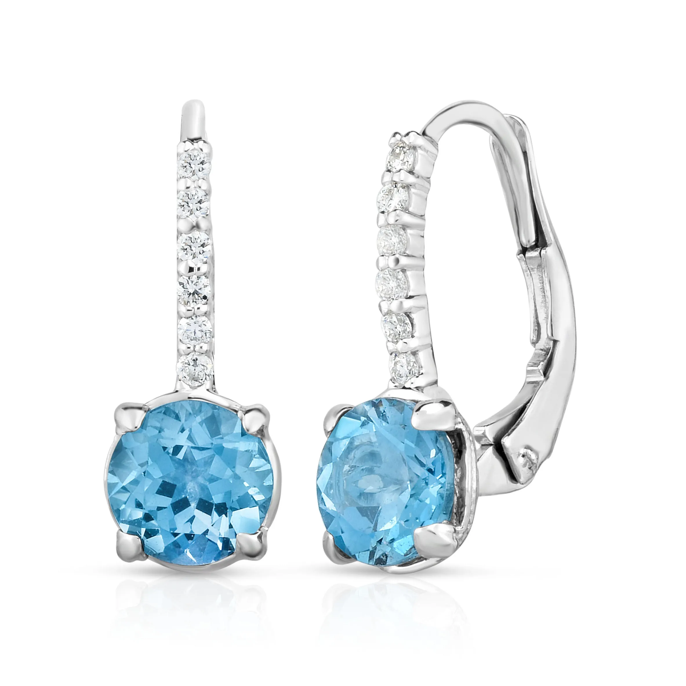 Gemstone & 0.08Ct Diamond Leverback Earrings in 14K White Gold