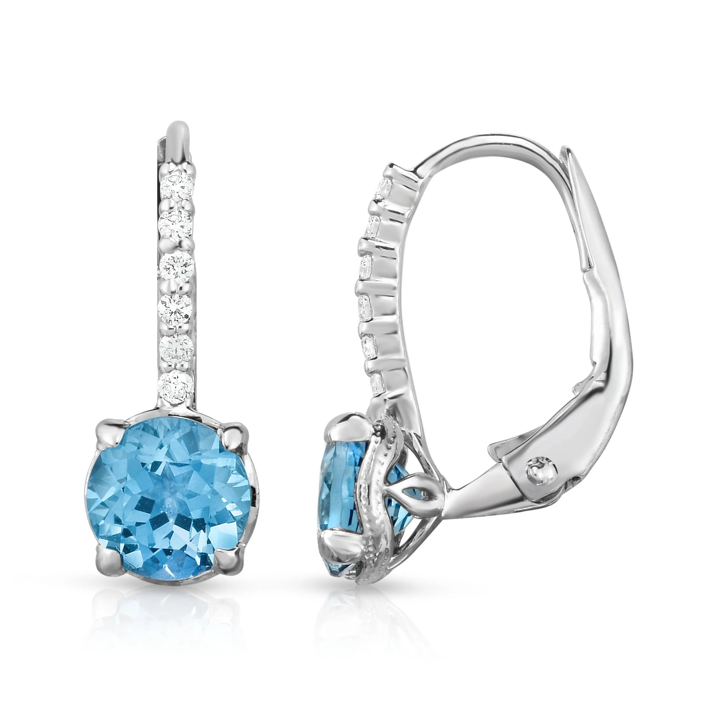 Gemstone & 0.08Ct Diamond Leverback Earrings in 14K White Gold