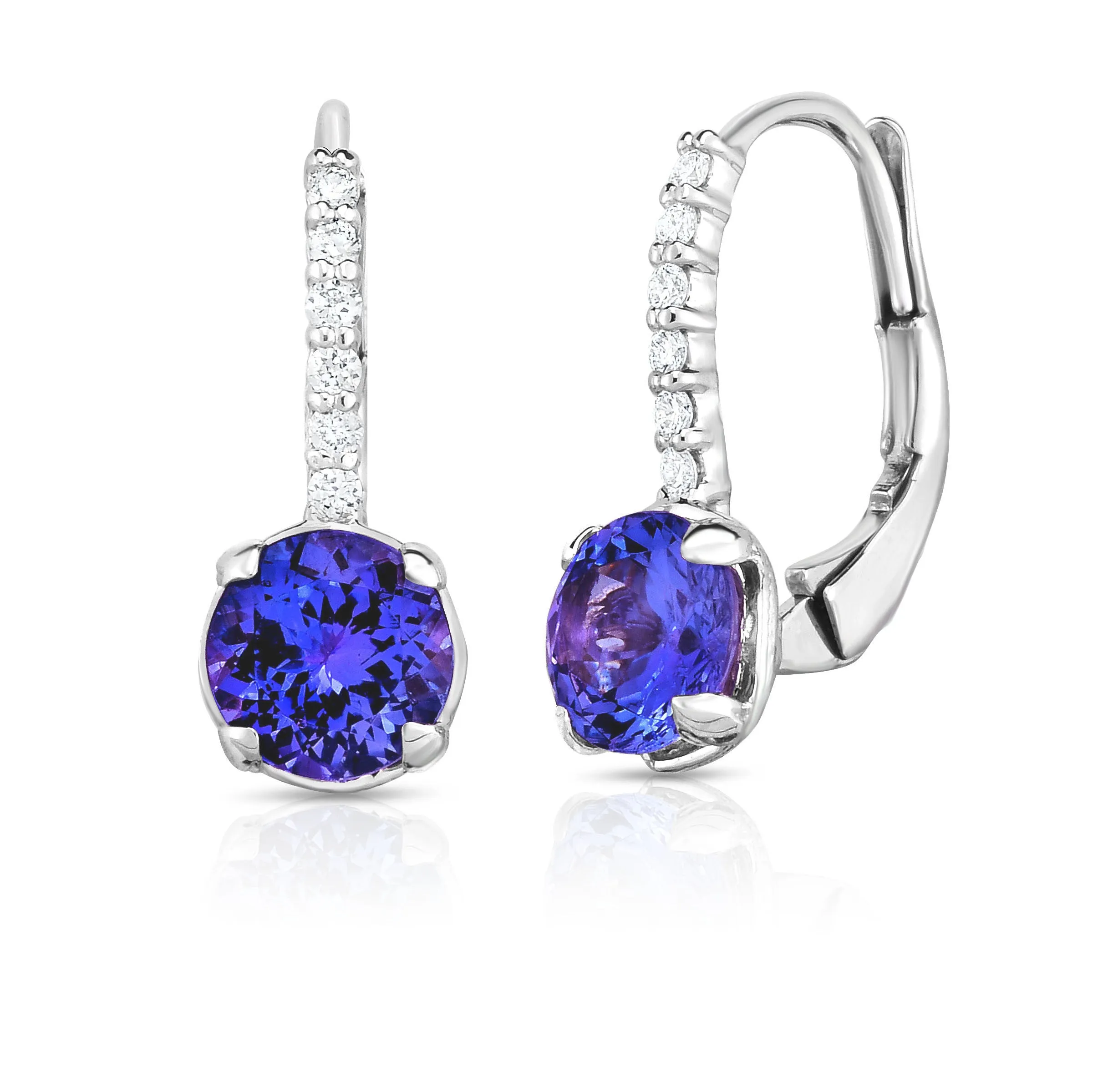 Gemstone & 0.08Ct Diamond Leverback Earrings in 14K White Gold