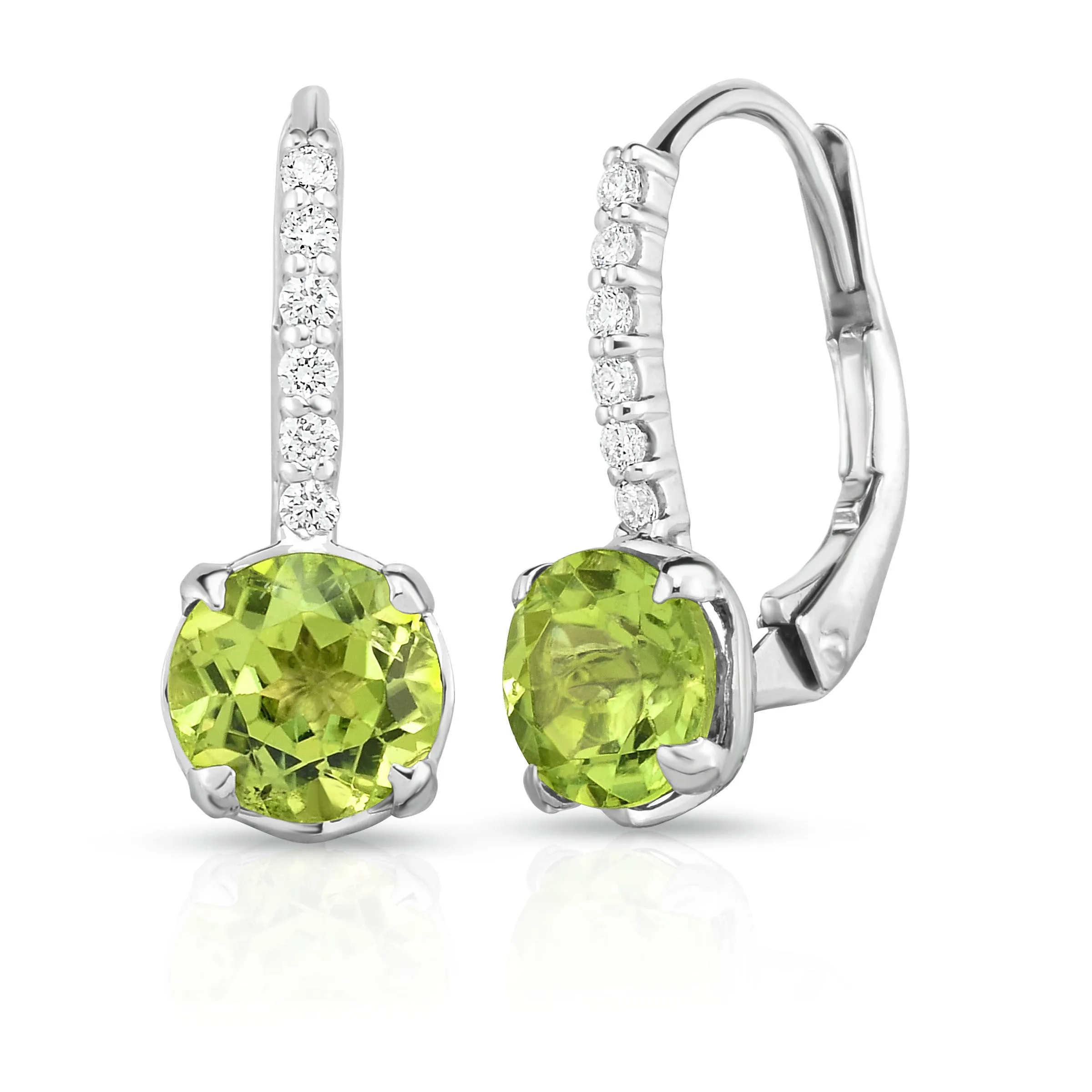 Gemstone & 0.08Ct Diamond Leverback Earrings in 14K White Gold