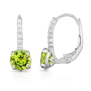 Gemstone & 0.08Ct Diamond Leverback Earrings in 14K White Gold