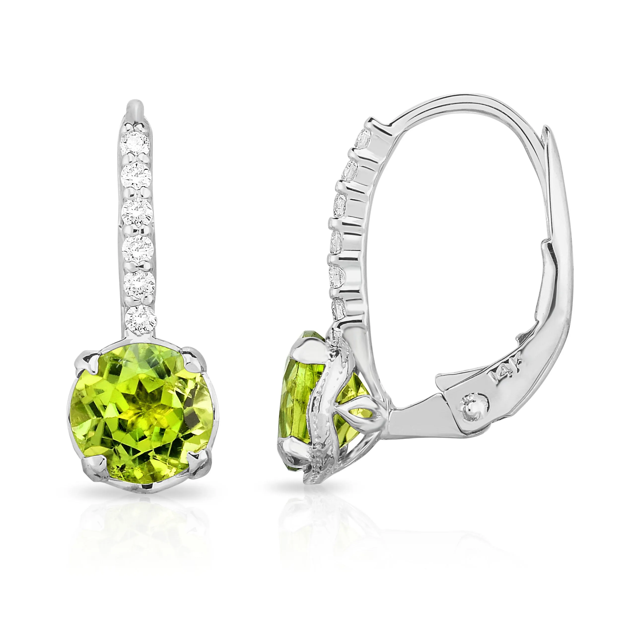 Gemstone & 0.08Ct Diamond Leverback Earrings in 14K White Gold