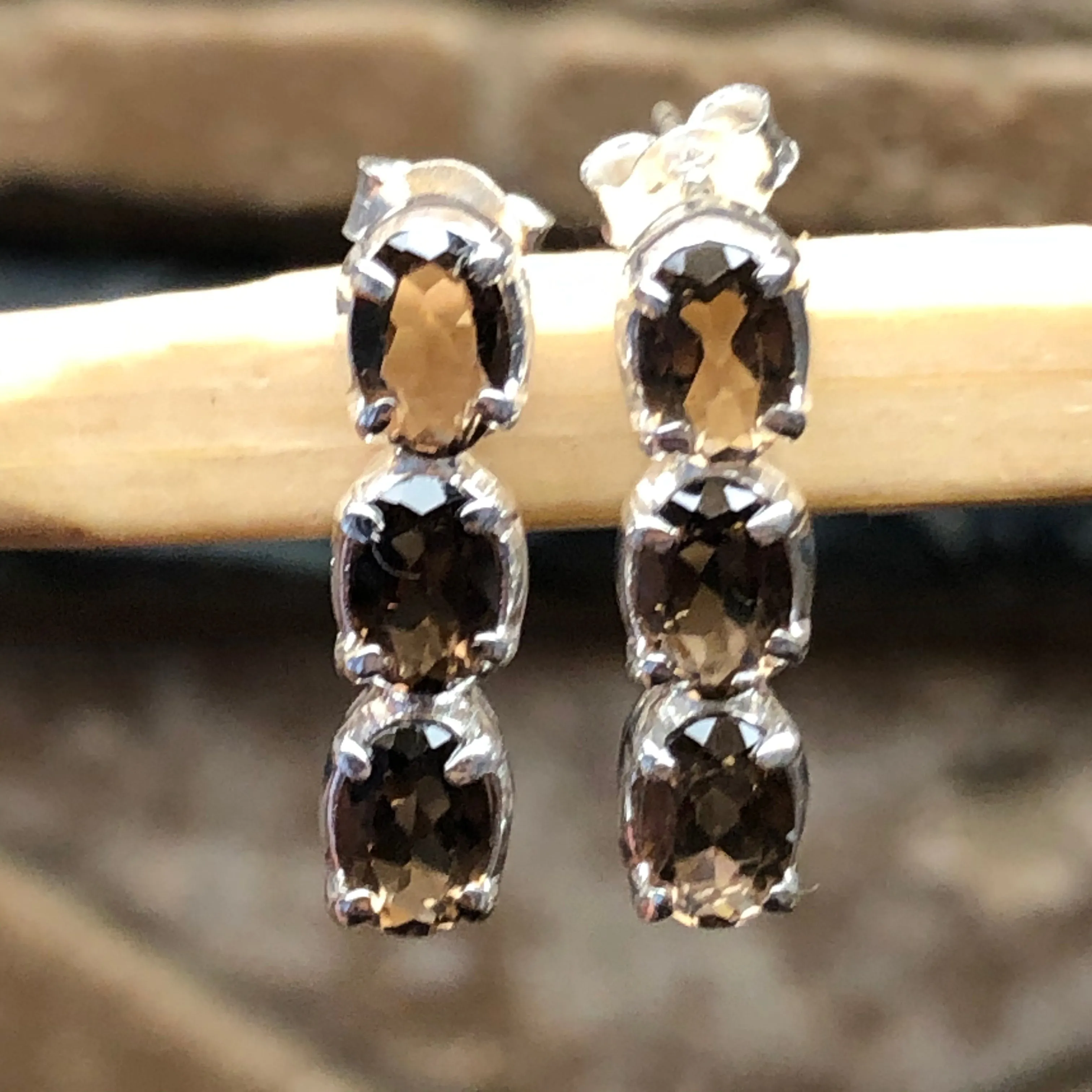 Genuine 2.25ct Smoky Topaz 925 Solid Sterling Silver Earrings 15mm