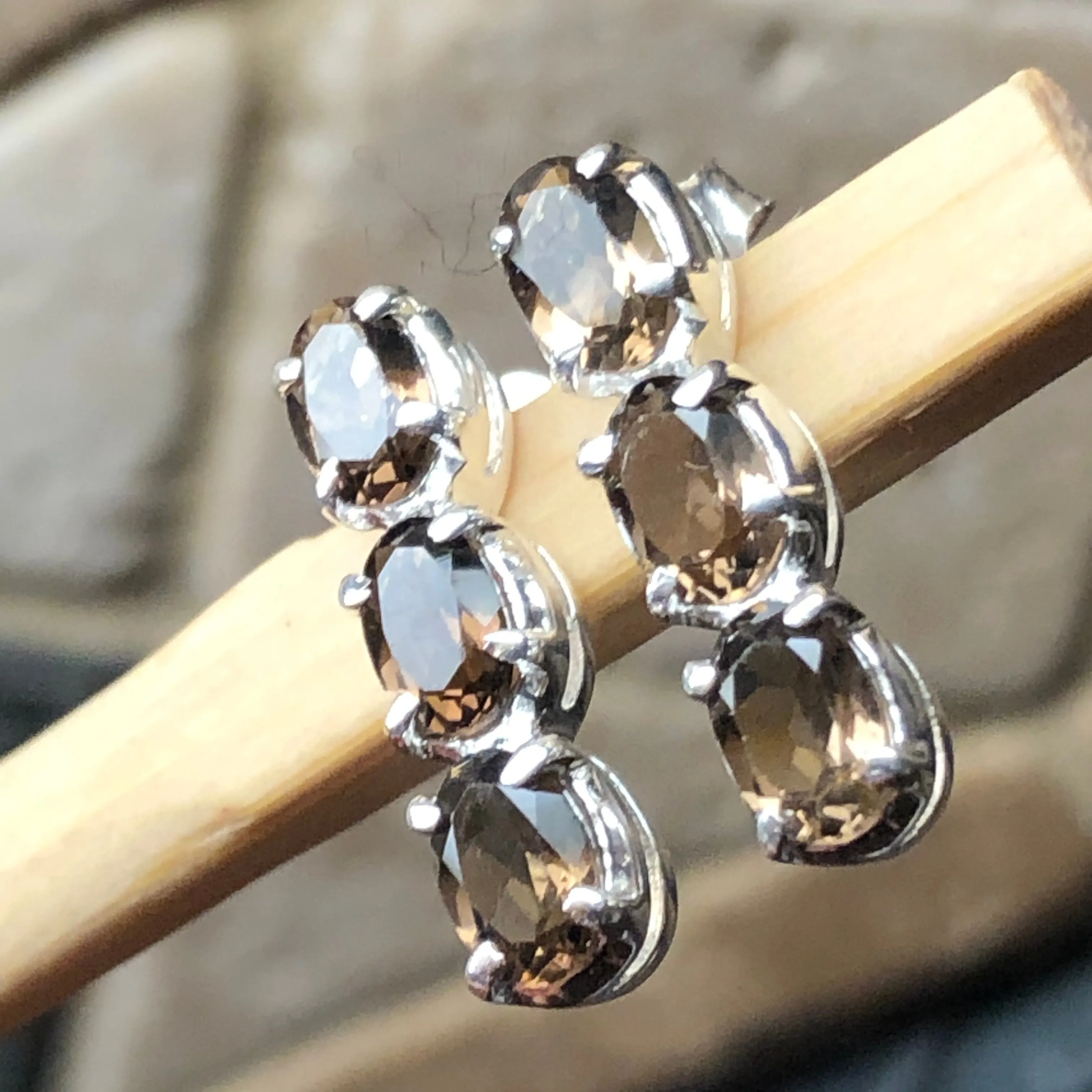 Genuine 2.25ct Smoky Topaz 925 Solid Sterling Silver Earrings 15mm
