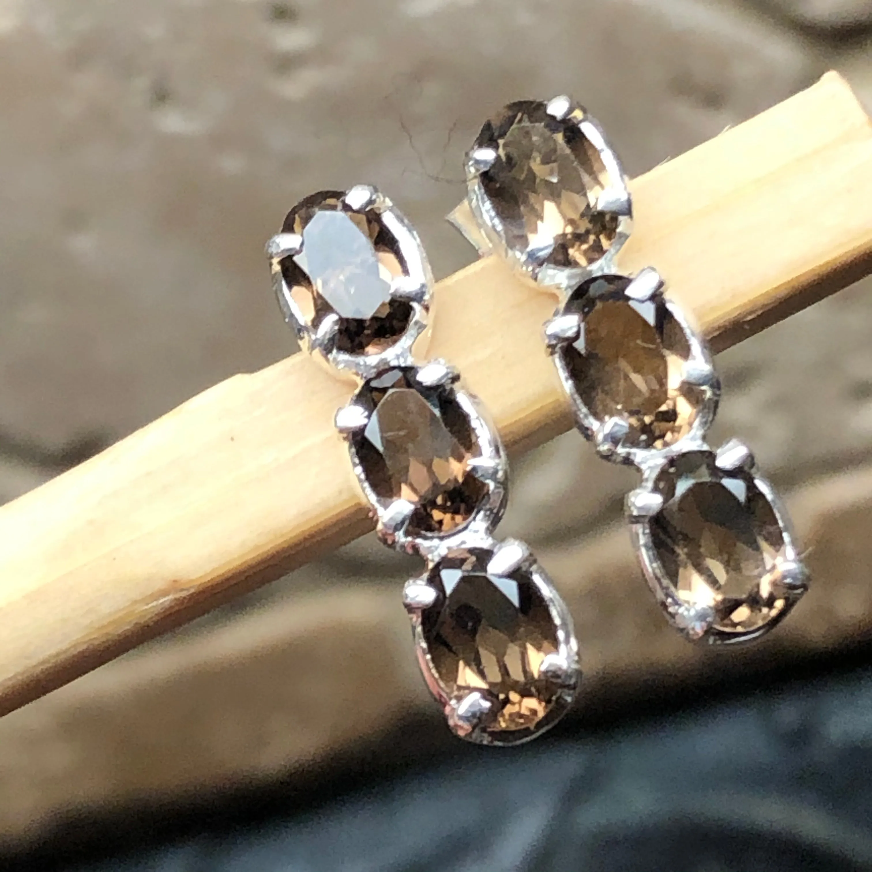 Genuine 2.25ct Smoky Topaz 925 Solid Sterling Silver Earrings 15mm